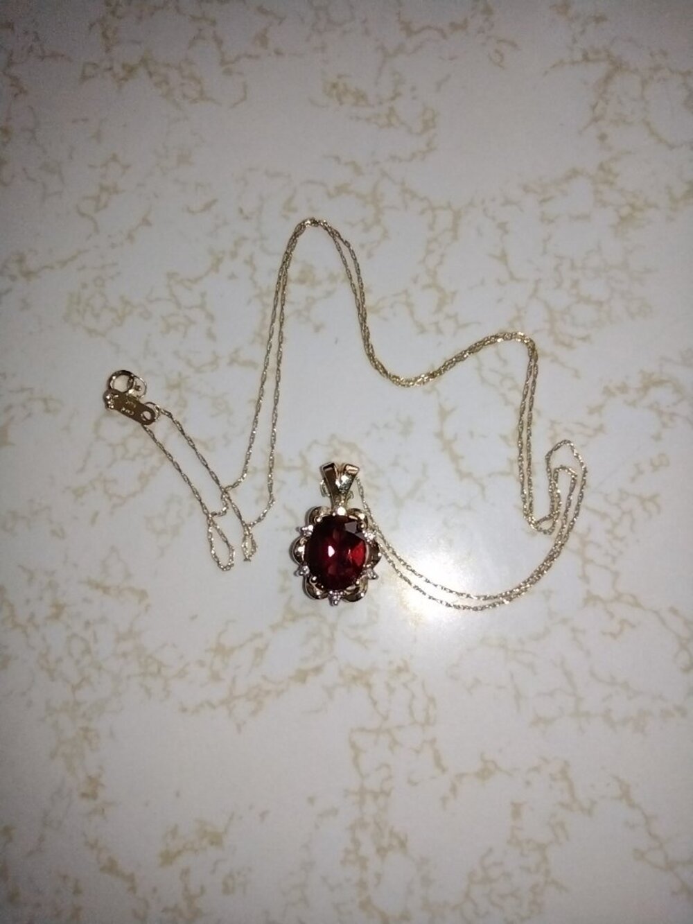 14K Gold Deep Red Garnet Necklace